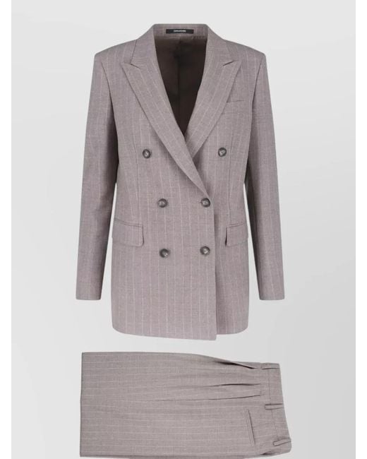Tagliatore Gray High Waisted Wide Leg Pinstripe Suit Trousers