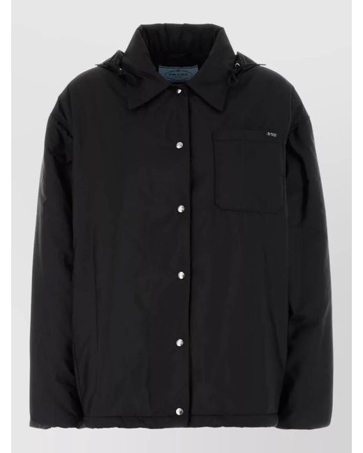 Prada Black Renylon Hooded Padded Jacket Front Pocket