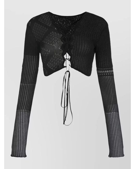 Roberta Einer Black Cotton Long-Sleeve Crop Top