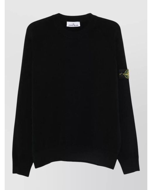 Stone Island Black Crew Neck Long Sleeve Knit Top for men