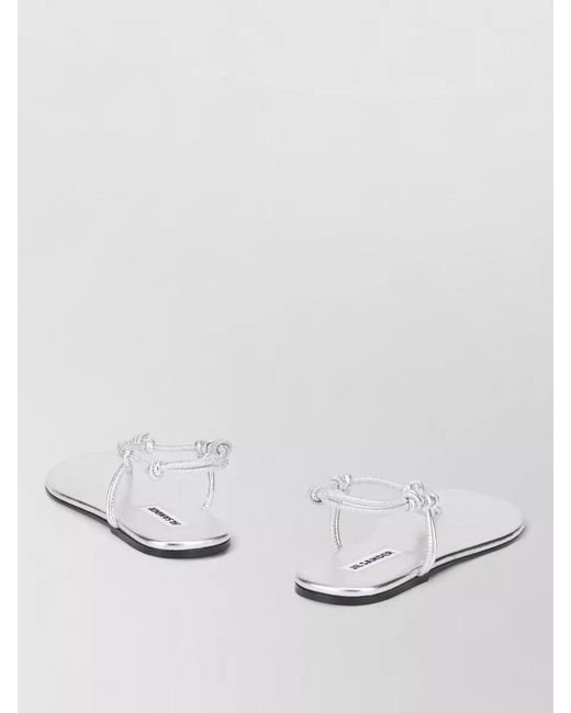 Jil Sander White Metallic Leather Flat Sole Slide Sandals