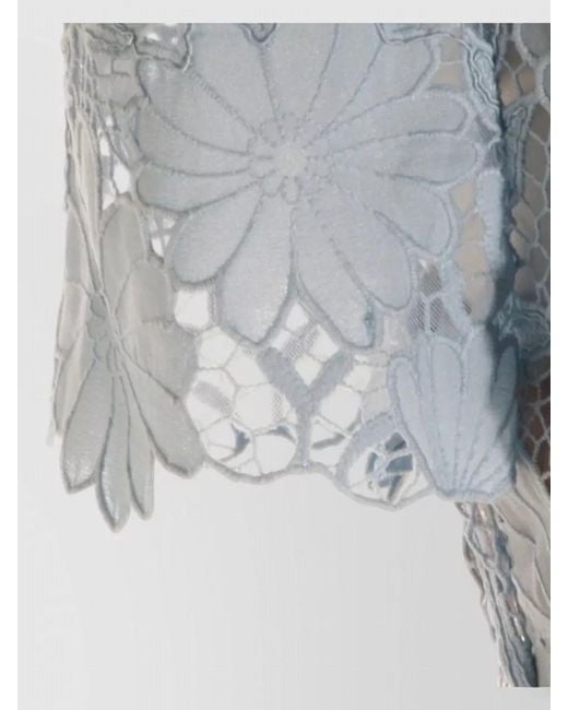 Self-Portrait Gray Midi Dress Belt Floral Lace Overlay
