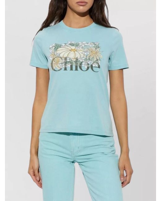 Chloé Blue Cotton Logo-Print Short-Sleeve T-Shirt