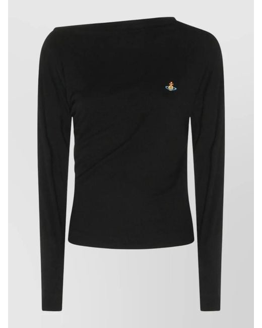 Vivienne Westwood Black Long Sleeve Asymmetric Ribbed Knit Top