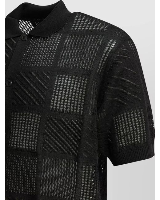 Beams Plus Black Textured Knit Polo Shirt for men