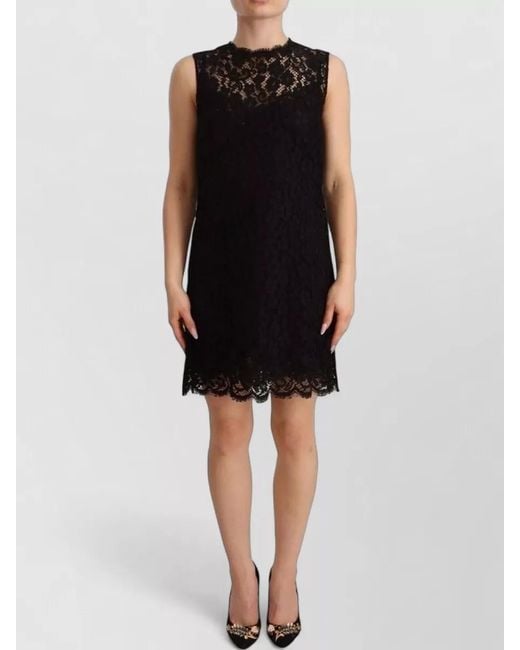 Dolce & Gabbana Black Floral Lace Sheath Sleeveless Mini Dress