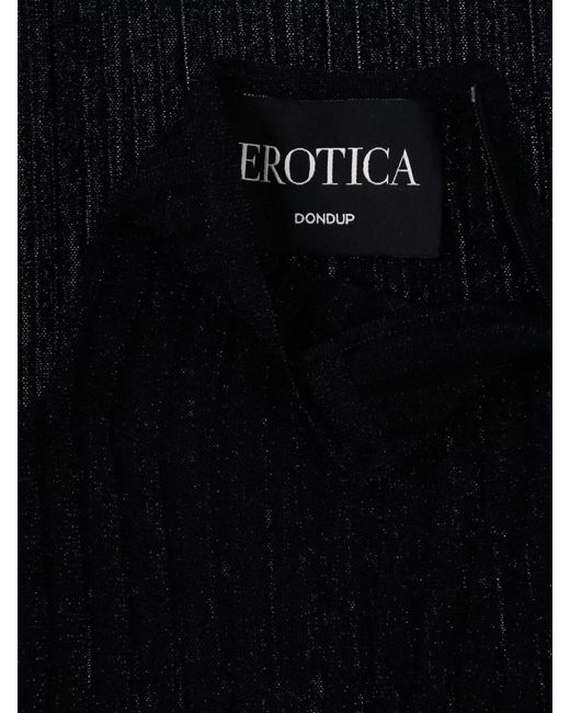 Dondup Black Knee Length Knit High Neck Sheer Stripes
