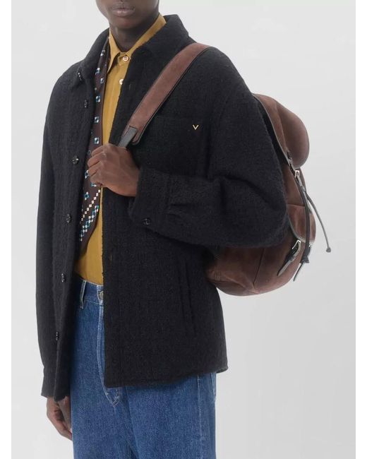 Valentino Blue Textured High-Neck Shirt Jacket for men