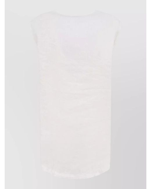Aspesi White Textured Cap Sleeve Top V Neckline