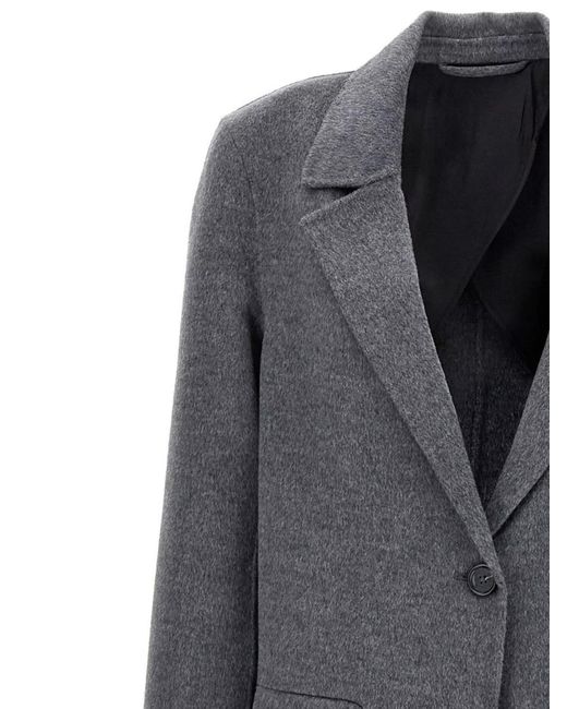Totême Gray Double-Breasted Coat With Notched Lapels