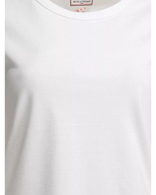 Ines De La Fressange Paris White Crew Neck Plain Short Sleeve Top