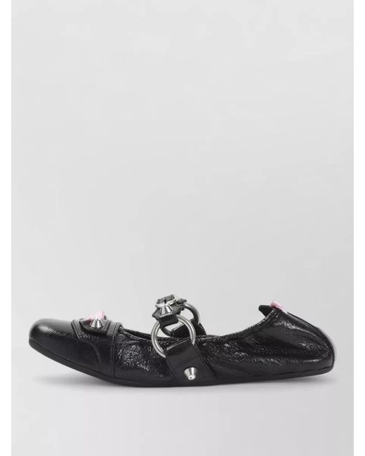 Balenciaga Black City Flat Sandals Bow Studs Texture