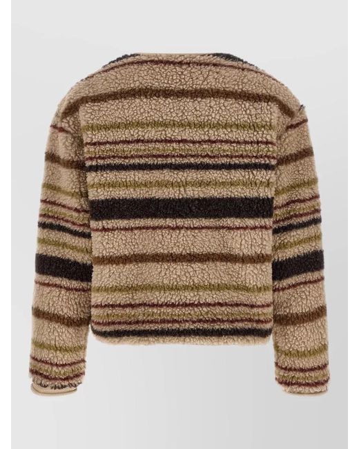 Moncler Brown Teddy-Effect Striped V-Neck Zip-Up Cardigan