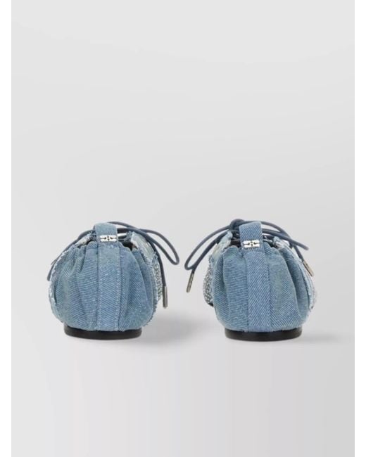 Ganni Blue Denim Lace-Up Ballerina Shoes