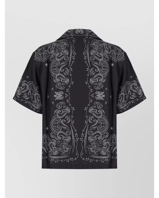 Amiri Black Silk Shirt Short Sleeves Paisley Pattern for men