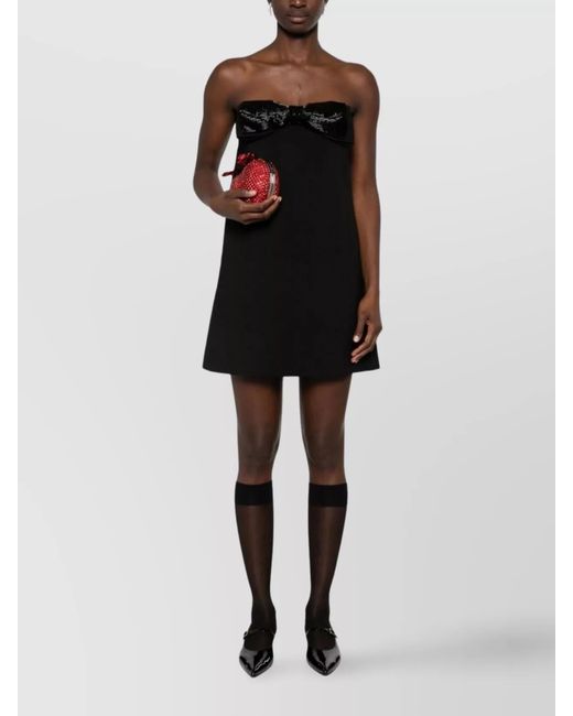 Self-Portrait Black Mini Dress Bead Detailing Oversize Bow