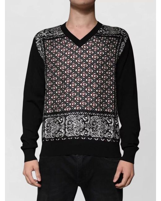 Dolce & Gabbana Black Wool Silk V-Neck Sweater for men