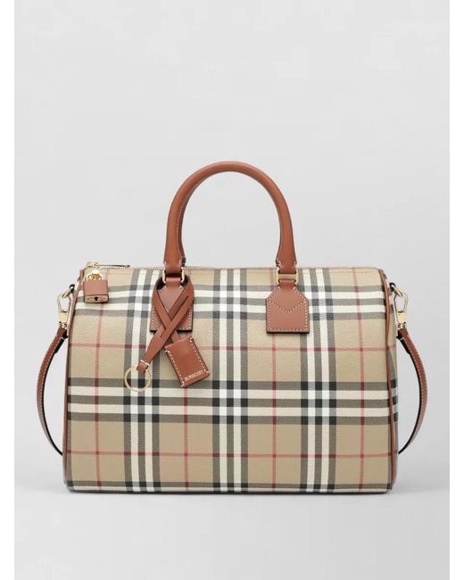 Burberry Multicolor Check Pattern Tote Bag Detachable Strap Top Handle