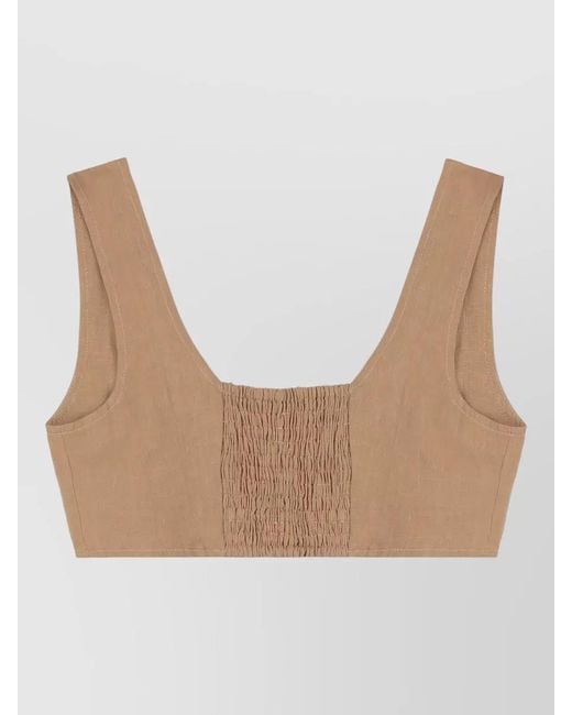 LeKasha White Linen Cropped Tank Smocked Square Neckline