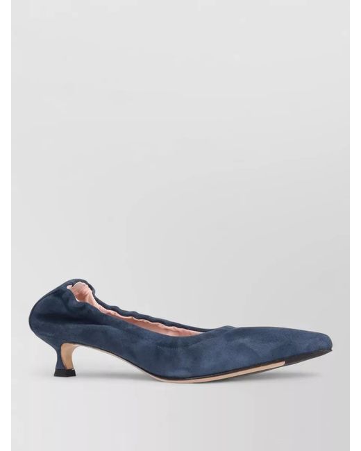 LA ROSE Blue Pointed Toe Kitten Heel Pumps Suede Finish
