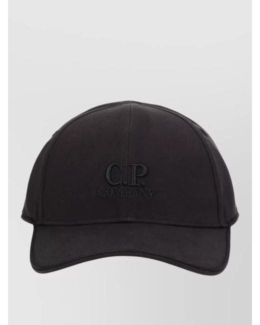 C P Company Black Cotton Gabardine Cap Curved Brim Design for men