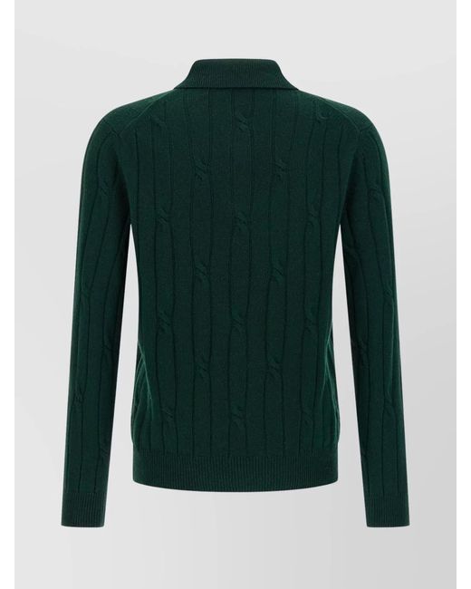 Zanone Green Braided Knit Wool Polo Shirt for men
