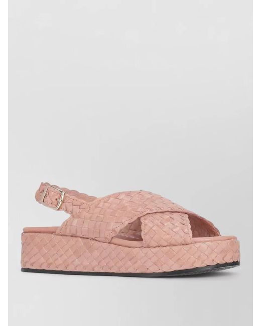 LA ROSE Pink Forli Platform Slides Woven Design