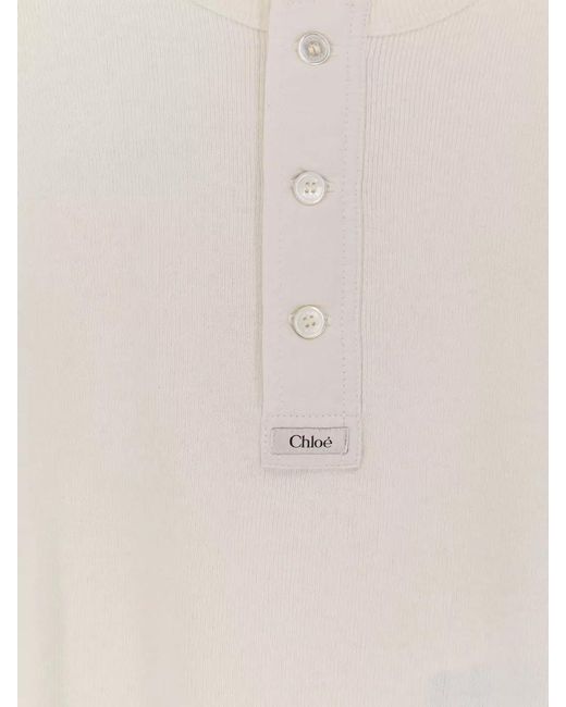Chloé White Ribbed Cotton Henley Top