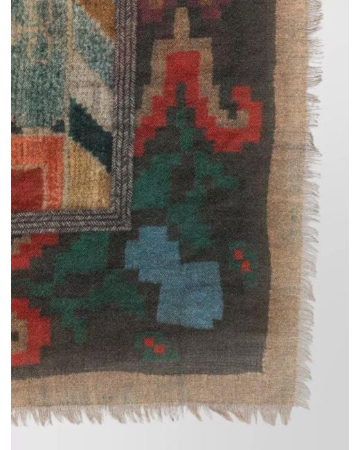 Pierre Louis Mascia Multicolor Cashmere Scarf Floral Print Geometric Border