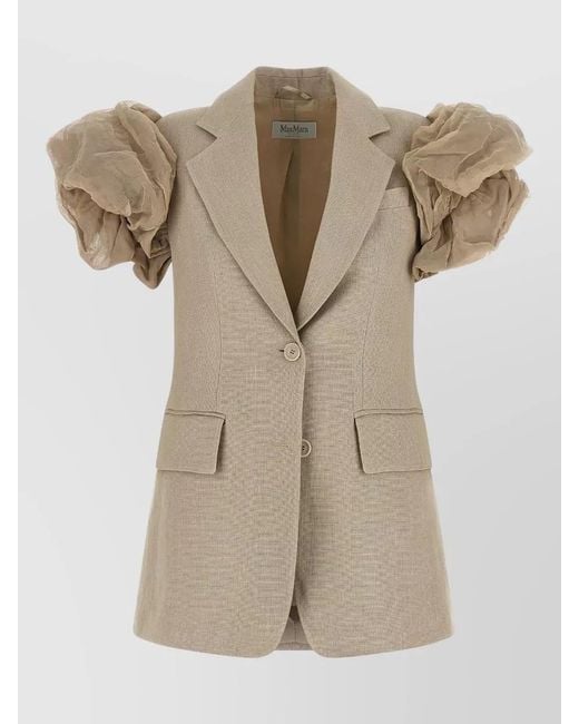Max Mara Natural Mxsabituro Blazer Flap Pockets Notched Lapels