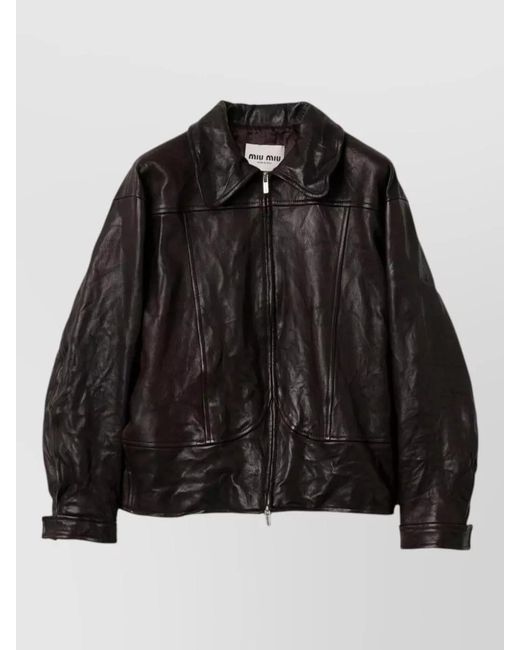 Miu Miu Black Leather Regular-Fit Blouson Jacket