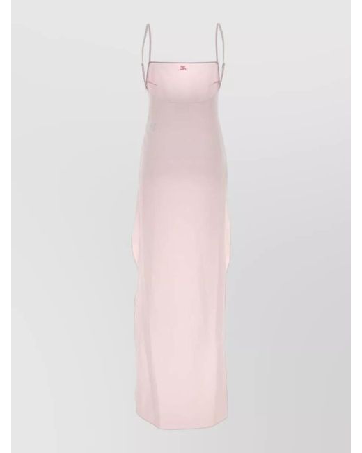 Courreges Pink Crepe Midi Dress Asymmetrical Hem Spaghetti Straps