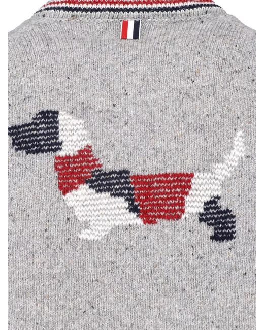 Thom Browne Gray Wool Mohair V-Neck Ribbed Cardigan for men