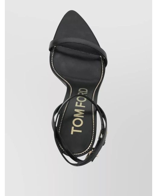 Tom Ford White Mid Heel Calfskin Sandals Padlock Detail