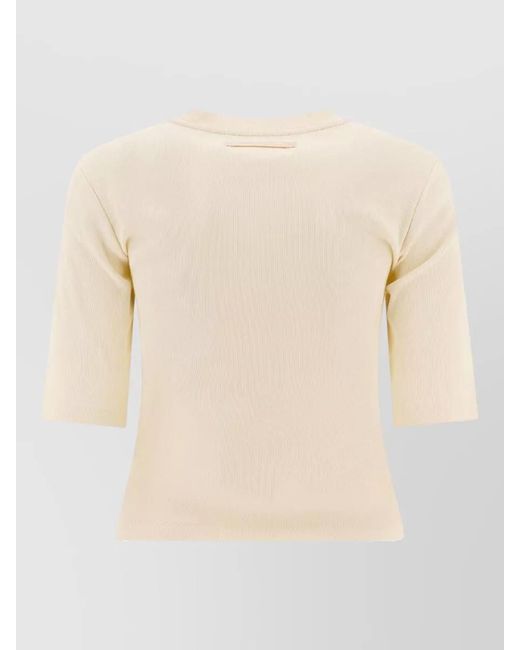 Sandbeige Natural Crew Neck Ribbed Texture Short Sleeves Top