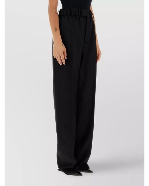 Bottega Veneta Black Wool High-Rise Wide-Leg Trousers