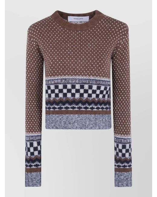 Golden Goose Deluxe Brand Brown Journey Wool Blend Jacquard Cropped Knit