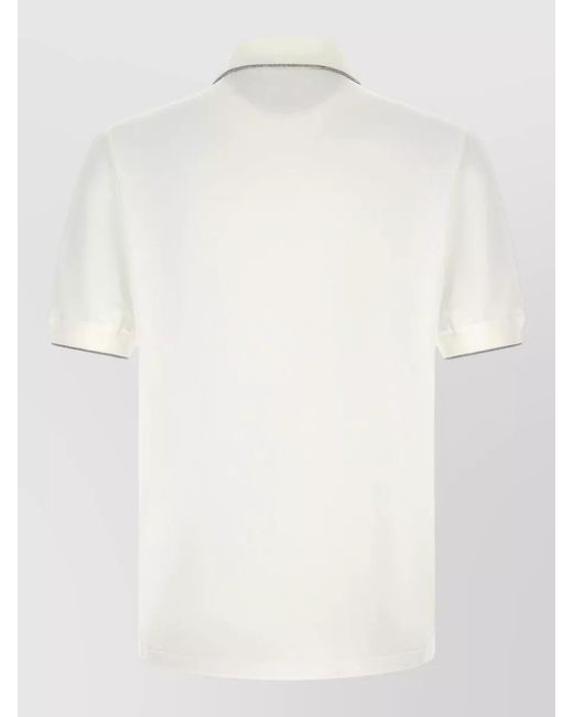 Brunello Cucinelli White Techno Piquet Polo Shirt Honeycomb Texture for men