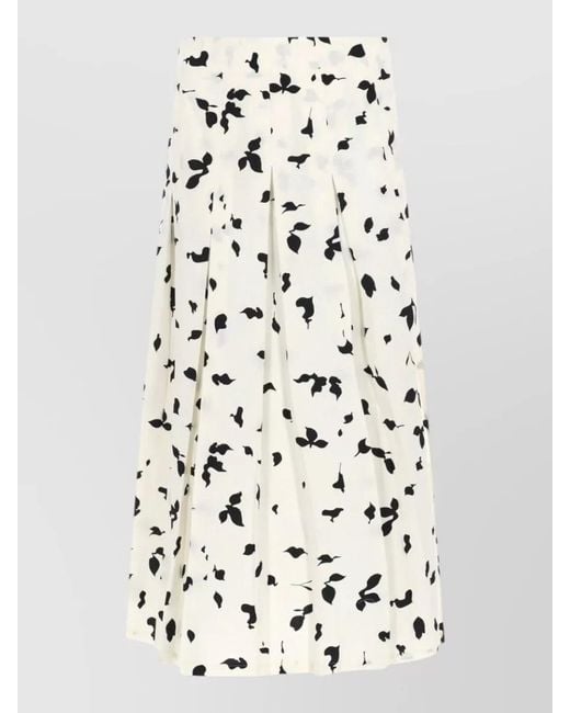 Alysi White Floral High Waist Mid Length Pleated Skirt