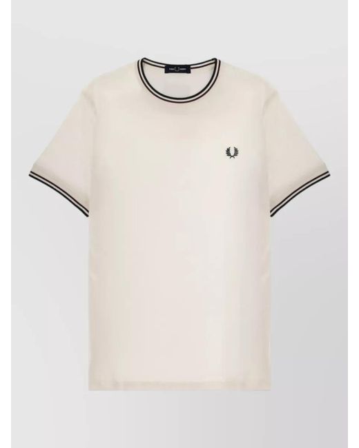 Fred Perry Natural Logo T Shirt Contrast Trim Ribbed Collar Cuffs for men
