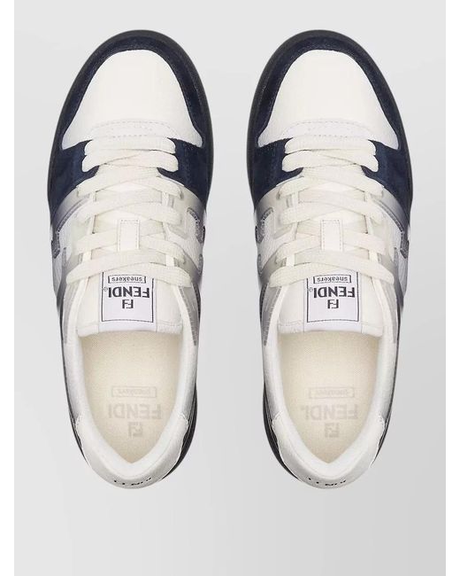 Fendi Blue Calf Leather Low-Top Sneakers for men