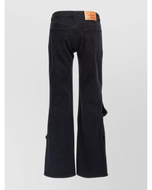 Y. Project Black Leather Patch Belt Loop Distressed Jeans