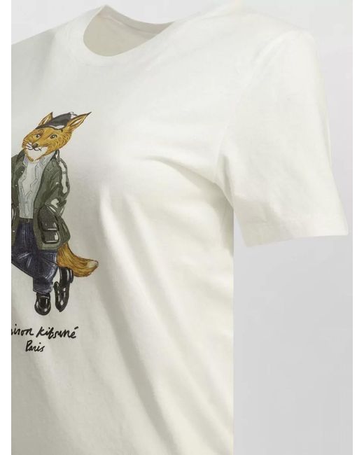 Maison Kitsuné White Weekend Fox Graphic Crew Neck T-Shirt