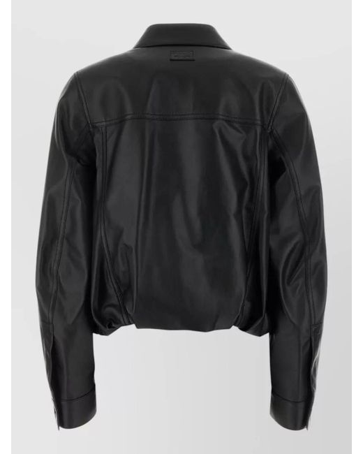 Loewe Black Leather Jacket Collared Front Pockets Long Sleeves