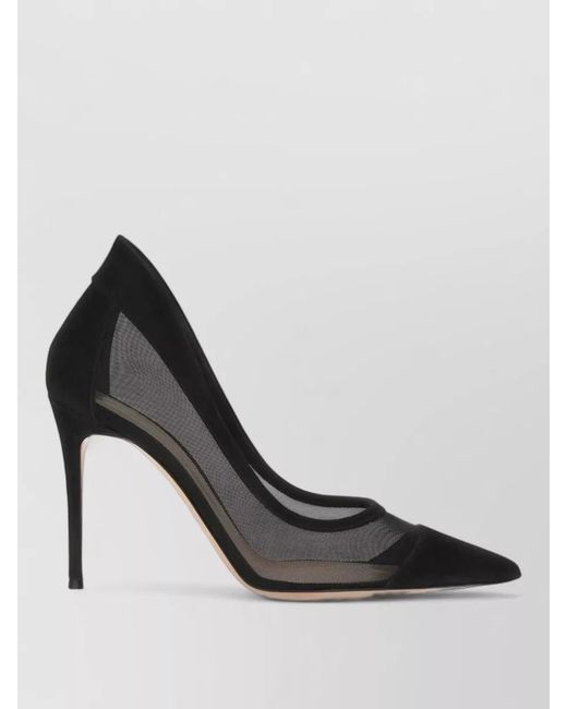 Gianvito Rossi Black Mesh And Suede Pointed-Toe Pumps