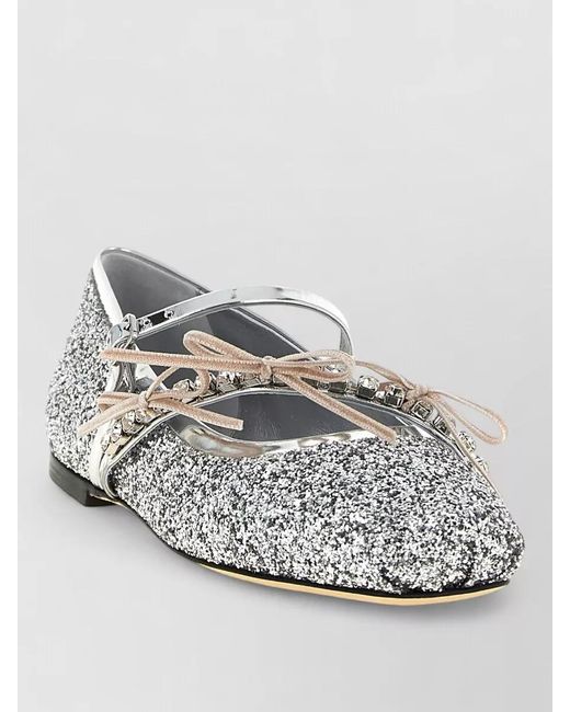 Jimmy Choo Gray Loli Ballet Flats Glitter Bow Detail