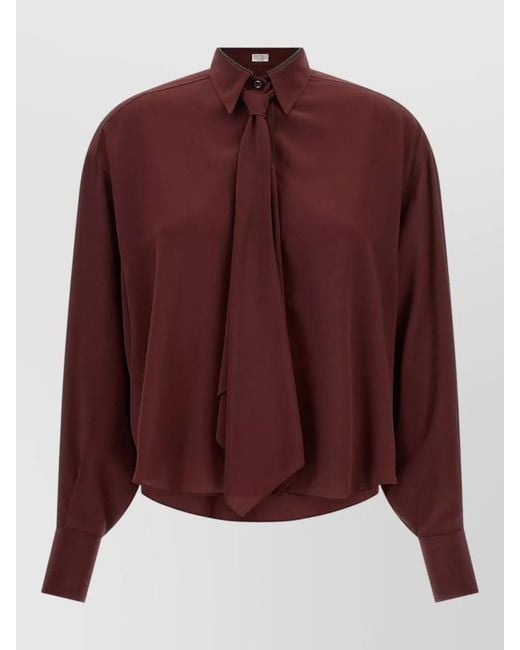 Brunello Cucinelli Purple Silk Shirt Batwing Sleeves Removable Tie