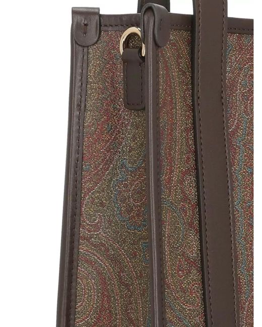 Etro Brown Paisley Leather Tote Bag Rectangular Silhouette