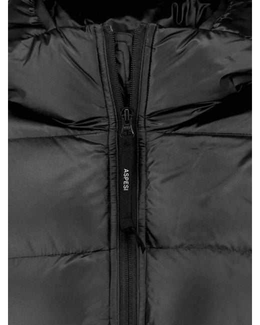 Aspesi Black Hooded Quilted Jacket Side Pockets for men