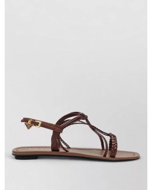 Prada Brown Sandals Braided Straps Flat Sole Open Toe
